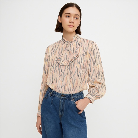 🌷 sales* Vintage Tie Neck Bow Top Paisley Size Medium Waves Retro Rare Career - Picture 1 of 16